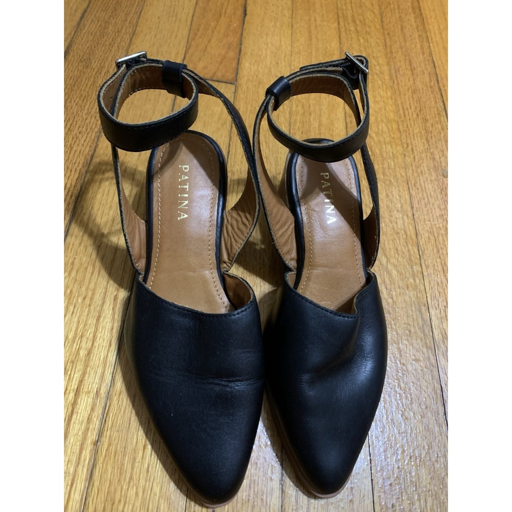Portland Leather Patina Black Block Heel Mary Jane Shoes Size 5.5-6 /36